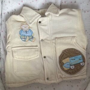 ⭒ 6M VTG Cream Chunky Jacket Embroidered Bear Pockets Collar Velour ⭒